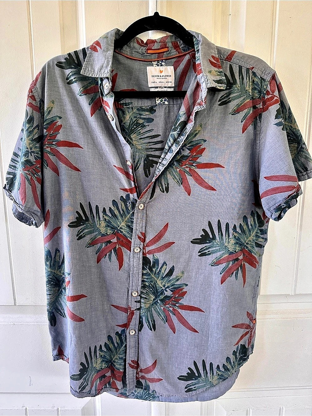 100% cotton. Denim & Flower Short Sleeve Button-Up Shirt Floral Short Sleeve
